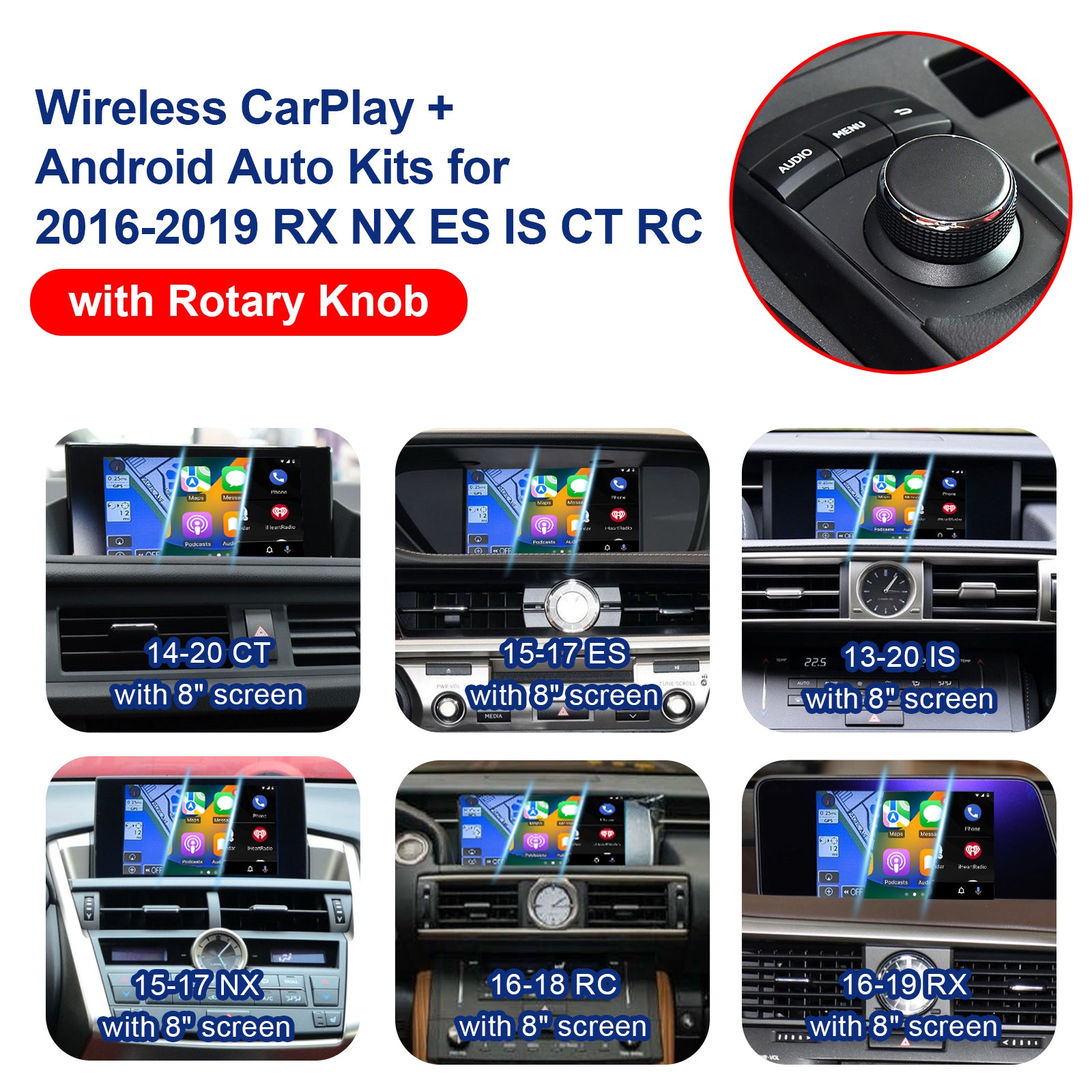 AUTUIEXUS 16ISSI CarPlay Kits for Lexus RC 2016 2017 2018 with Rotary Knob and 8 inch Screen Add-on Wireless Apple CarPlay and Android Auto Rear / Front Camera DVR